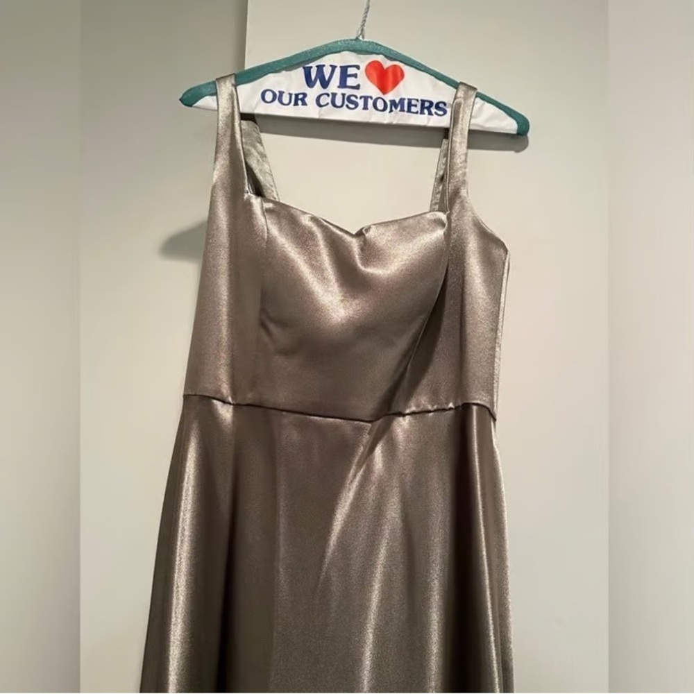 Metallic Taupe Satin A-Line Prom Dress